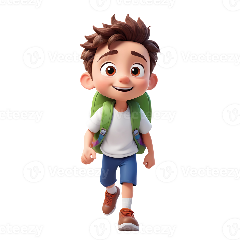 3d rendering boy cartoon character with school bag png