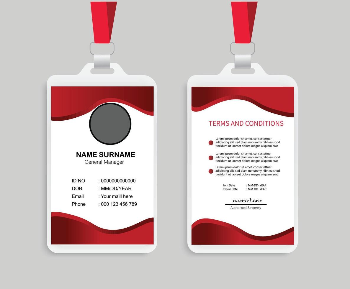 corporate modern business id card design template. professional id card design template with red color. Company employee id card template. Modern and clean business id card template. vector