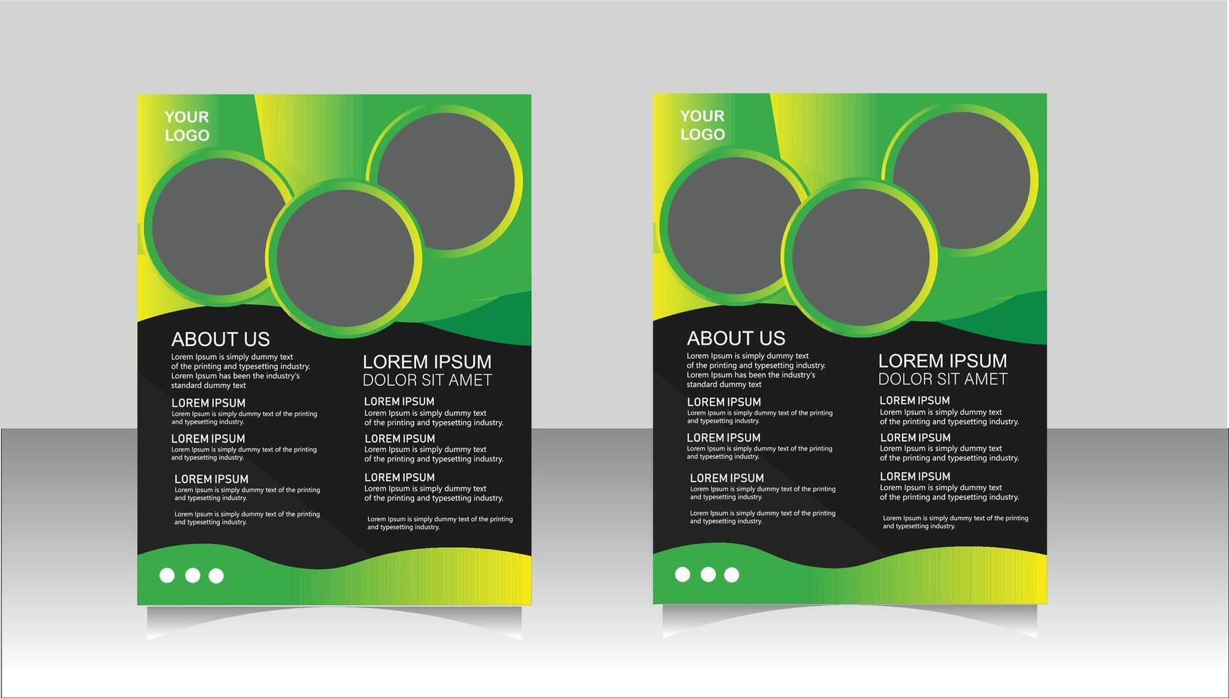 Flyer brochure design, business cover size A4 template, geometric rounded green and black color Free vector
