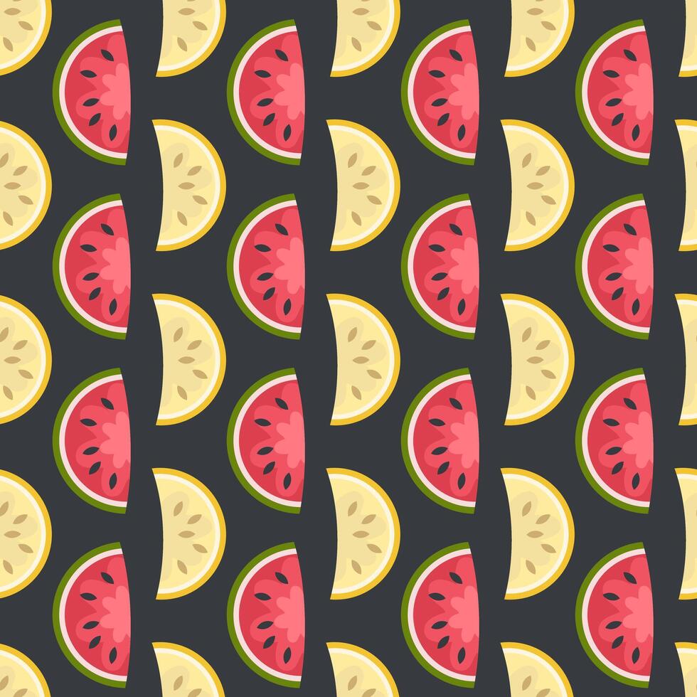 Flat geometric pattern with melon and watermelon slices. Perfect template for banner, cover, background, card, sale. Hand drawn illustration. vector