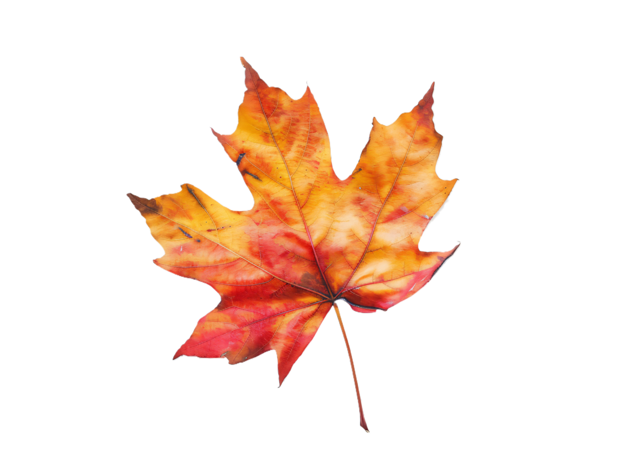 A single, vibrant autumn leaf, isolated on black. png