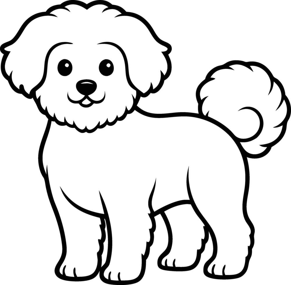 A Cute Bichon Frise dog line art illustration vector