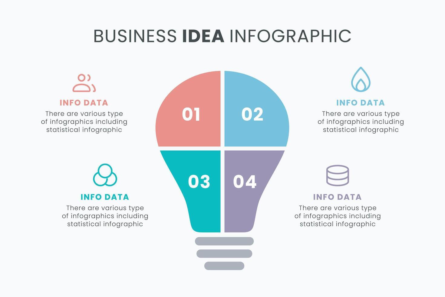 Idea light bulb infographic template for growth diagram, graph, presentation, chart. Business startup idea lamp concept with 4 options vector