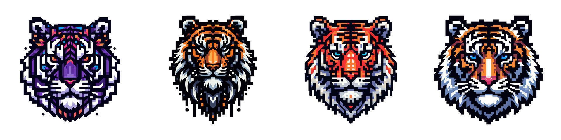 Pixel art of a tiger with a white background, animal illustration vector