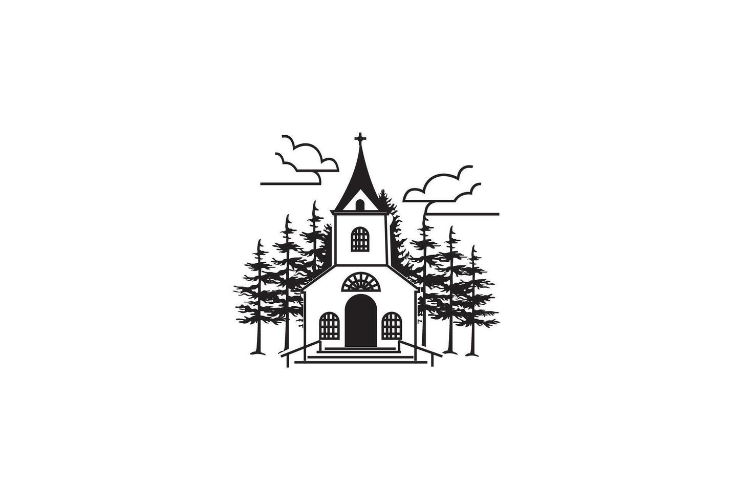 old style church with forest around it vector