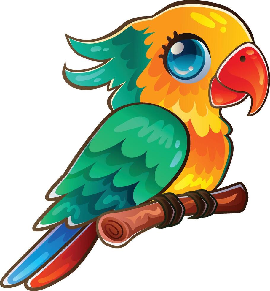 colorful vivid parrot cartoon sticker vector
