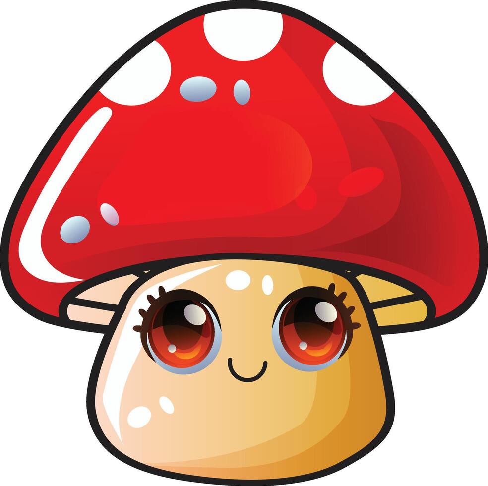 gradient mushroom cartoon sticker vector