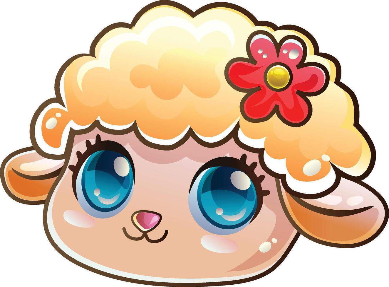 cute sheep lamb head sticker cartoon vector