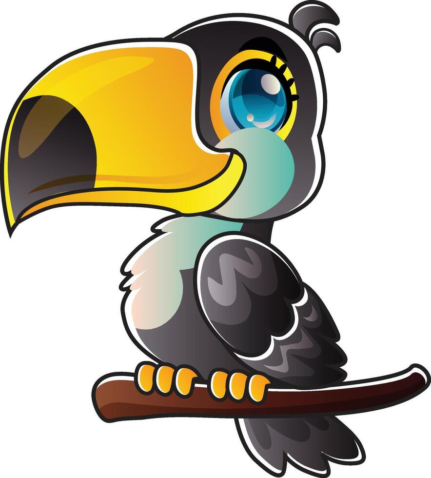 colorful toucan cartoon sticker vector