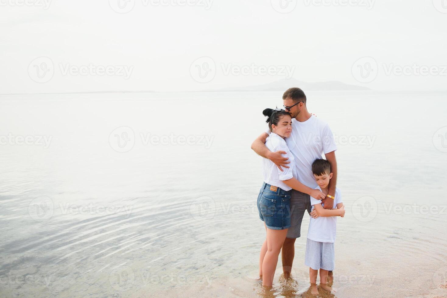 Cute happy family having fun on luxury tropical resort, mother with child, summer holidays, love concept photo