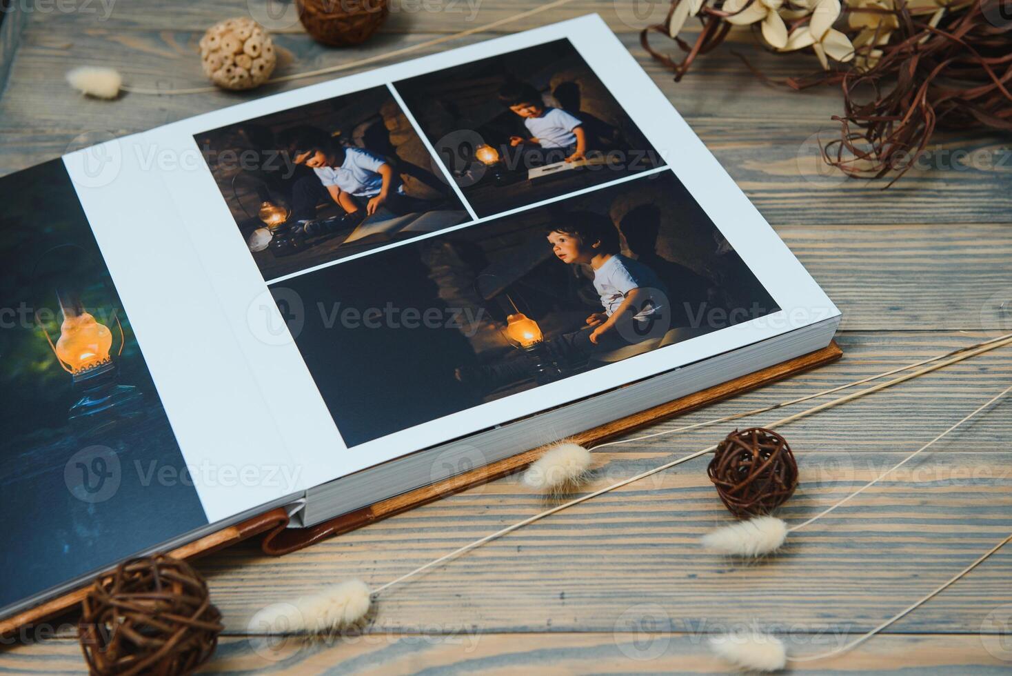 premium photo book, large size, natural wood cover, quality binding. Family photobook, recreation memories