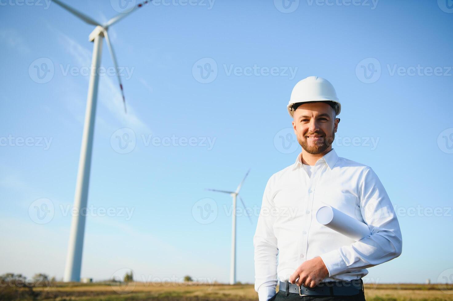 Windmill engineer inspection and progress check wind turbine photo