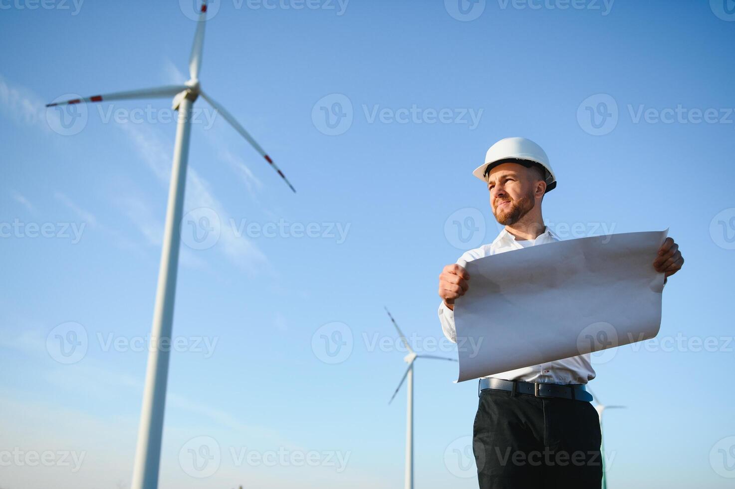 Windmill engineer inspection and progress check wind turbine photo