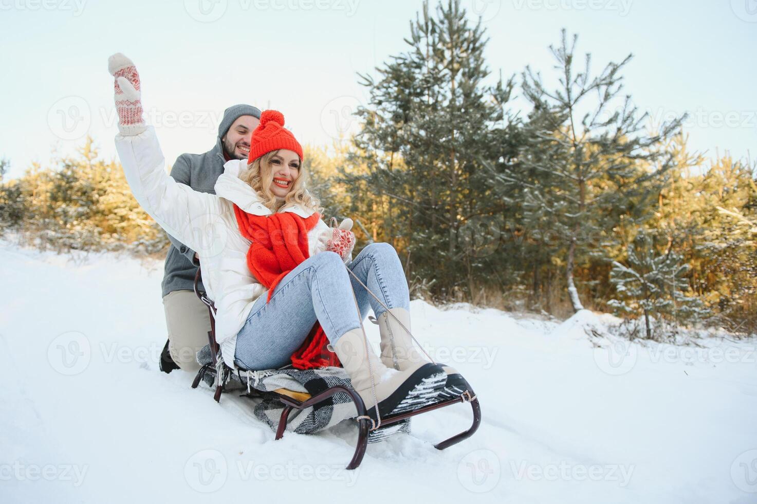 winter snow couple love story photo