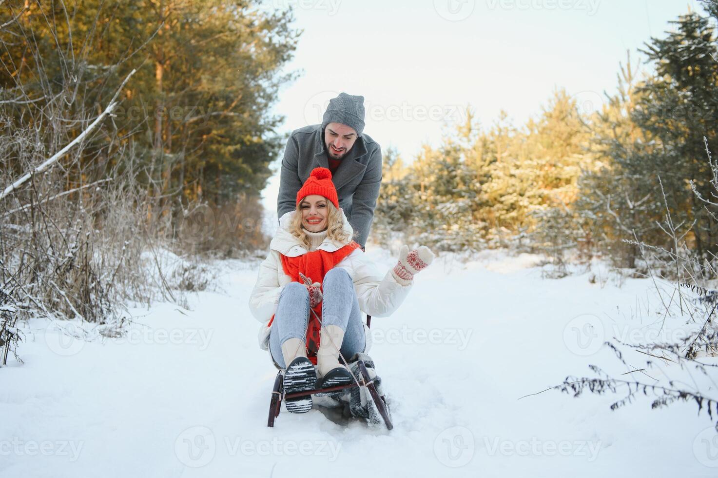 winter snow couple love story photo