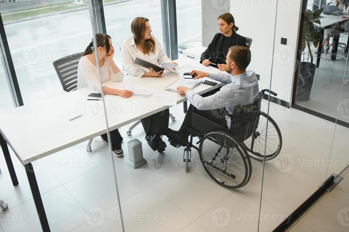 A group of business people partners during a set team meeting in the modern office. Teamwork concept photo