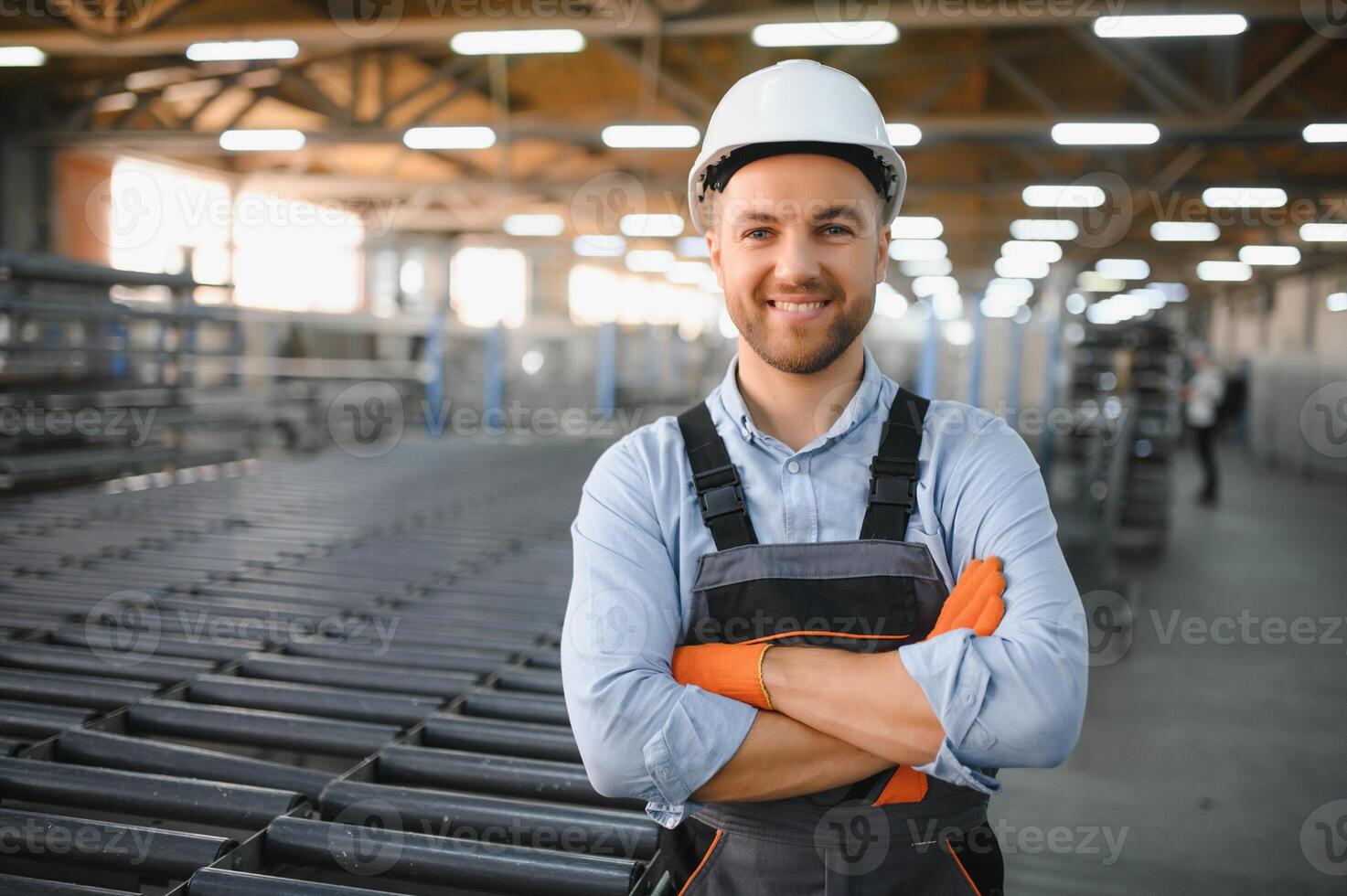 Factory worker. Man working on the production line. photo