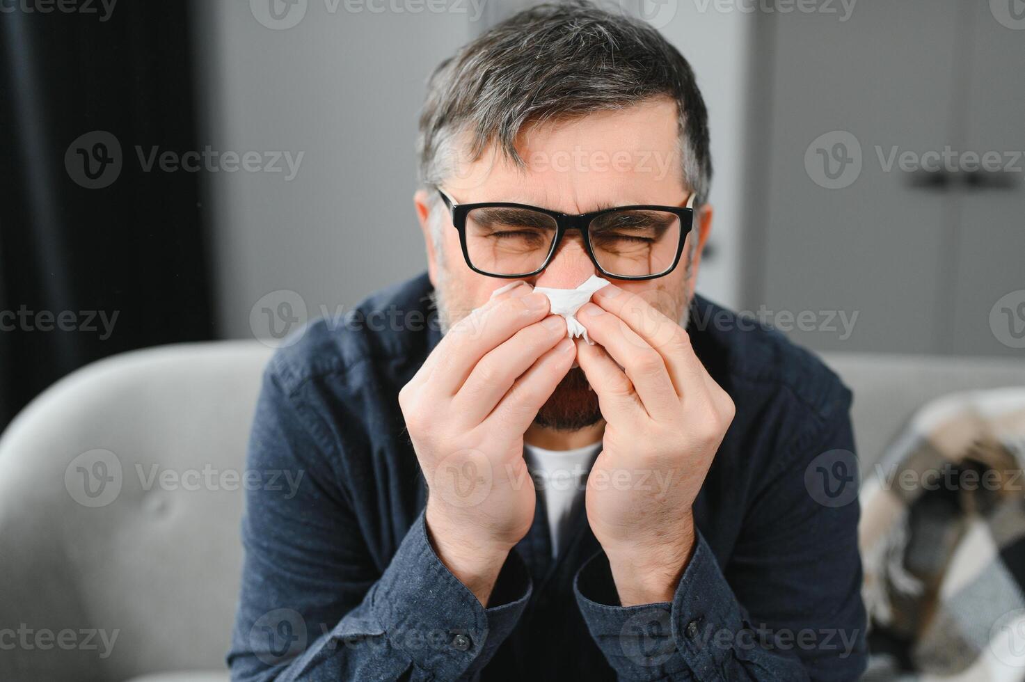 Old man suffering at home photo