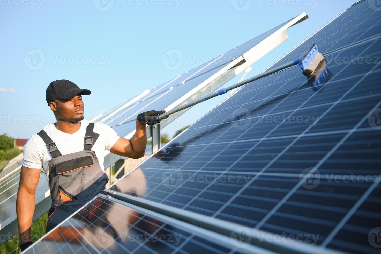 professional cleaning, solar panels, ant eye view, photo