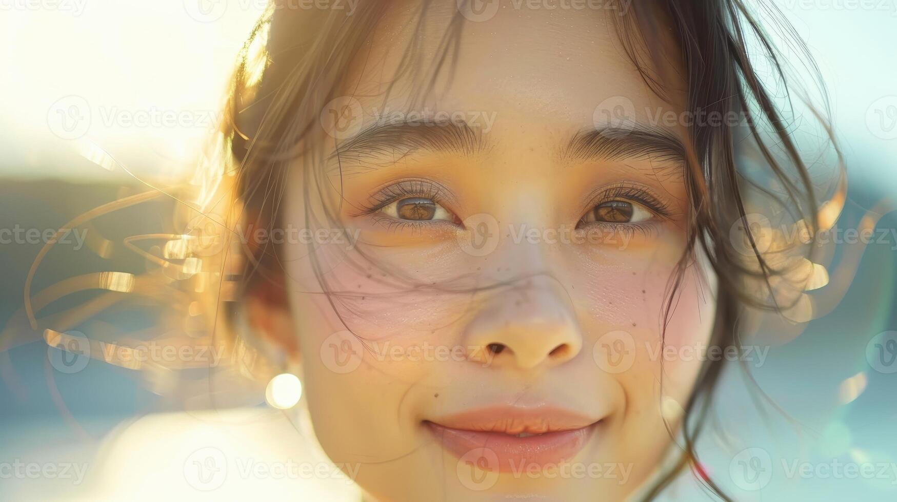 Close Up Portrait of a Young Woman Smiling in the Sun photo