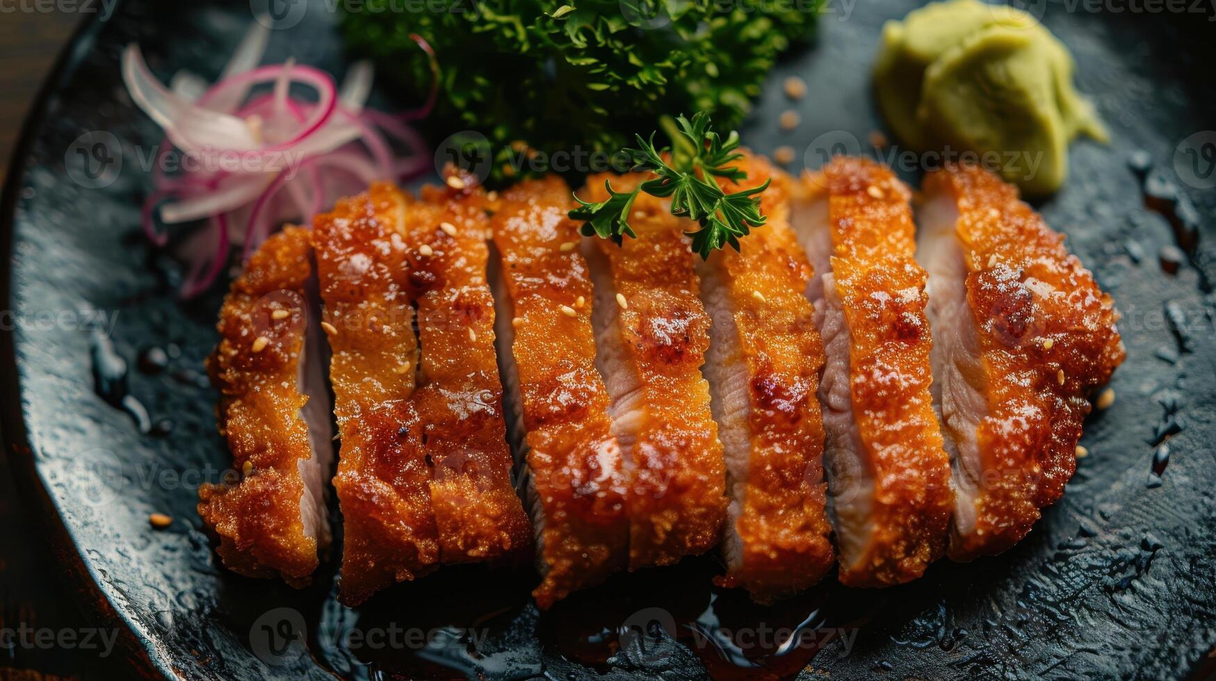 Crispy Breaded Pork Cutlets With Wasabi and Pickled Onion photo