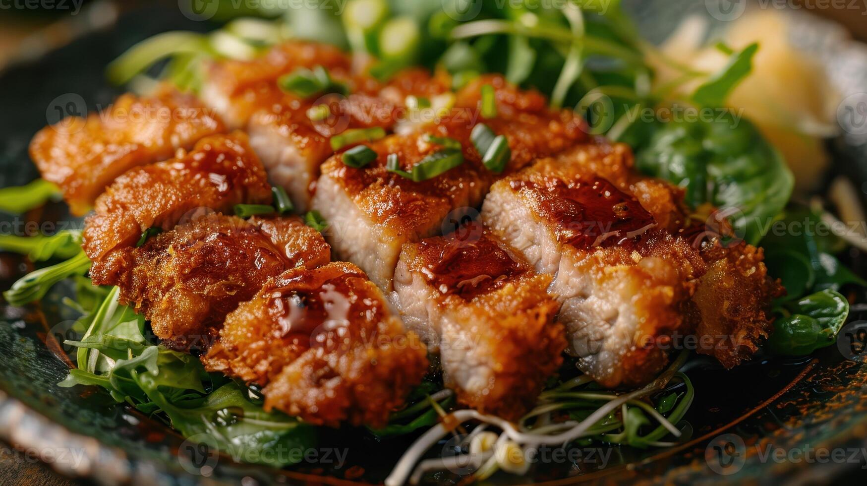 Crispy Fried Pork Cutlets With Green Salad and Glaze photo
