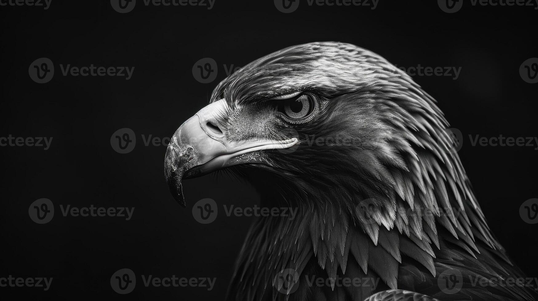 Close-Up Portrait of a Golden Eagle's Head in Black and White photo