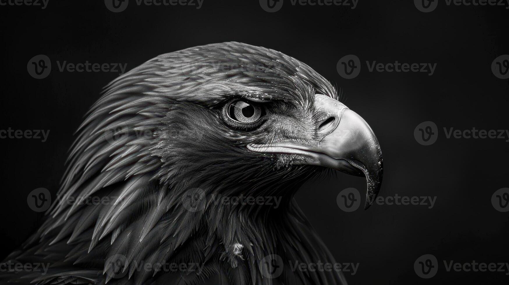 Close Up Black And White Portrait Of A Golden Eagle With A Dark Background photo