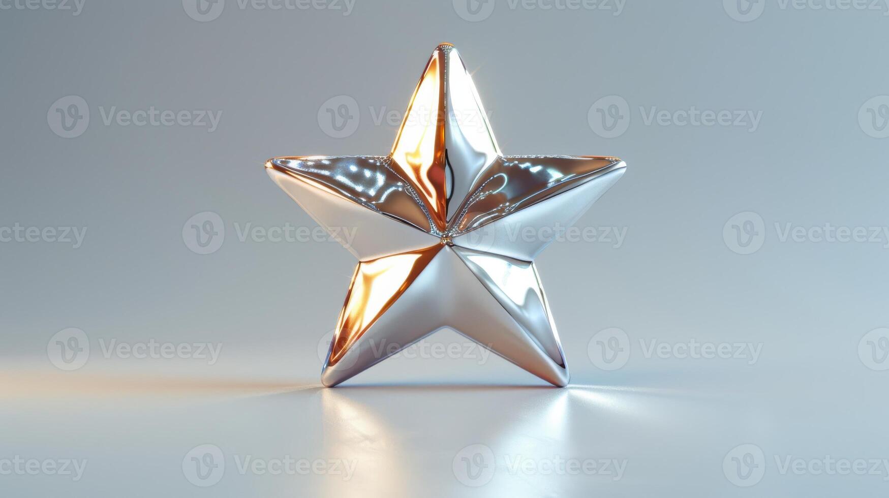 Shiny Silver Star Ornament Reflecting Light in Bright Background Displaying Unique Design and Shape. photo