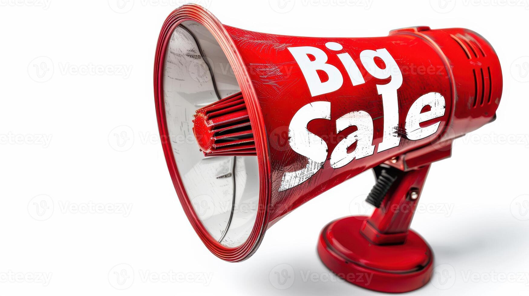 Vibrant Red Megaphone Announcing Exciting Big Sale at Local Market During Busy Weekend Afternoon. photo