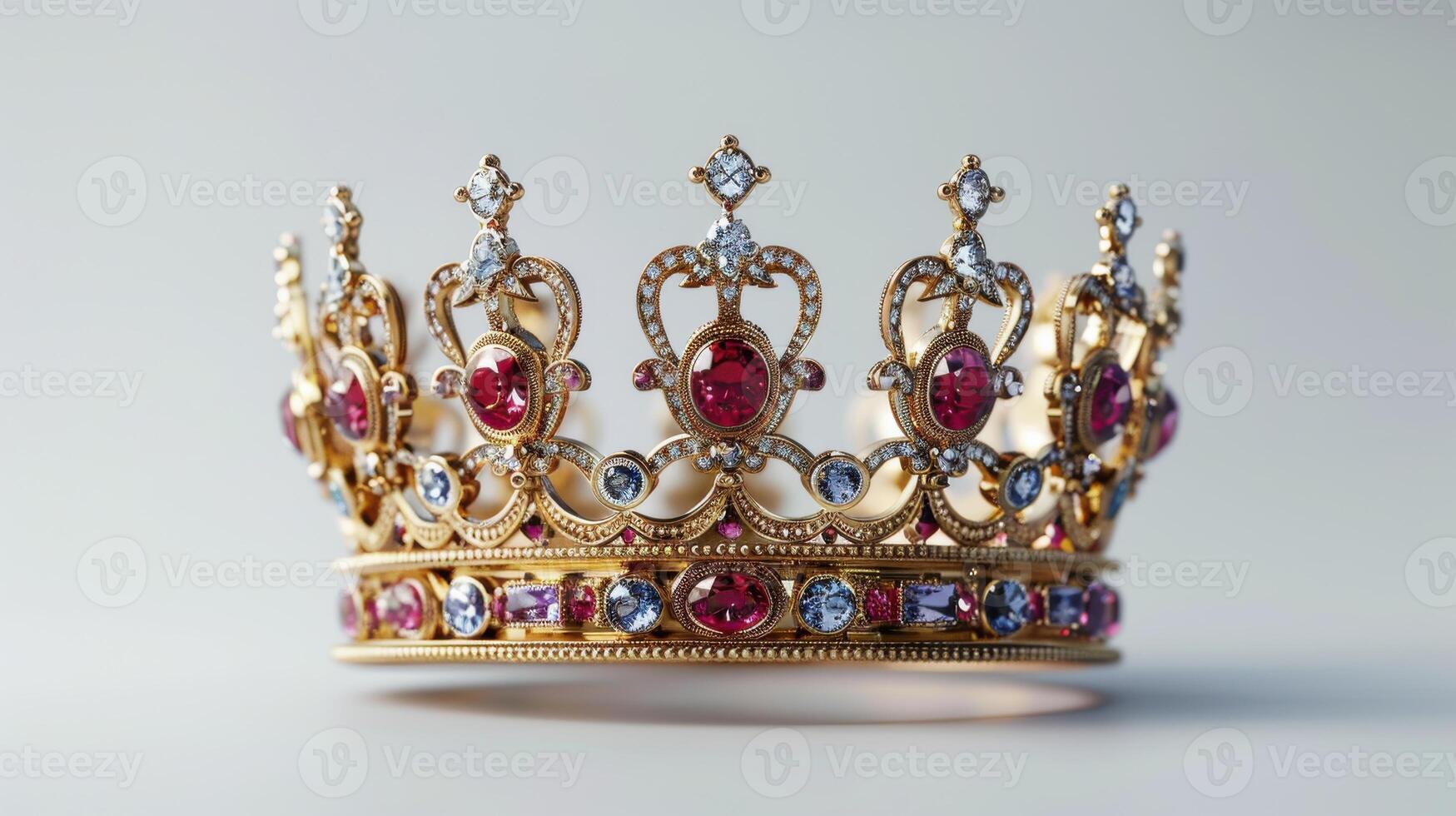 Elegant Gold and Gemstone Crown Displayed on White Background for Royalty and Special Occasions. photo