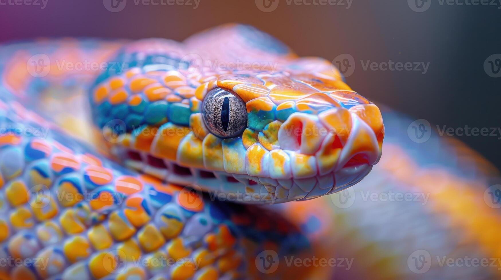 Vibrantly Colored Snake With Intricate Patterns Captured Up Close in Natural Light. photo