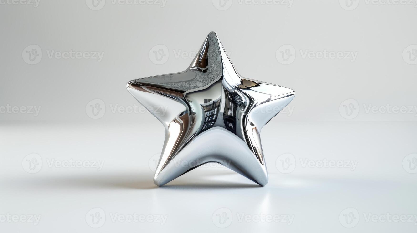 Reflective Silver Star Ornament on White Background Displaying Unique Shape and Glossy Finish. photo