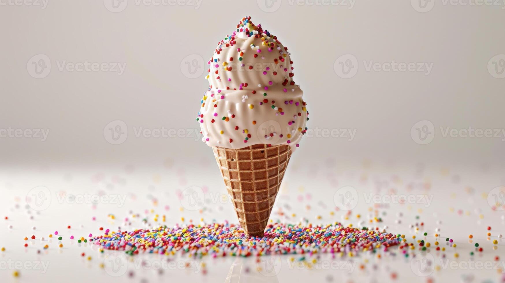 Delicious Ice Cream Cone With Colorful Sprinkles Enjoyed on a Warm Summer Day. photo