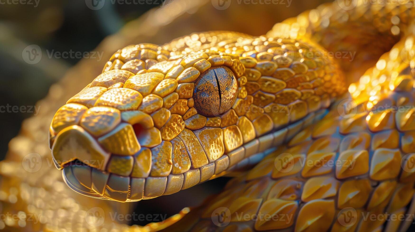 Golden-Bodied Snake Coiled on a Branch in a Lush Rainforest During Daytime. photo