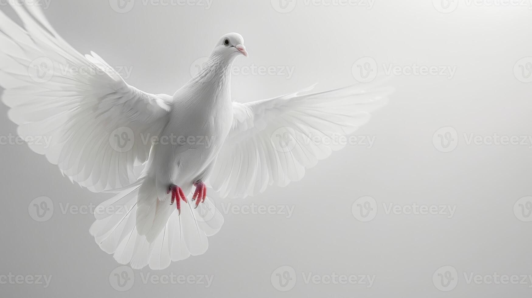 Graceful White Dove Soaring Against A Pure Background On A Sunny Day. photo