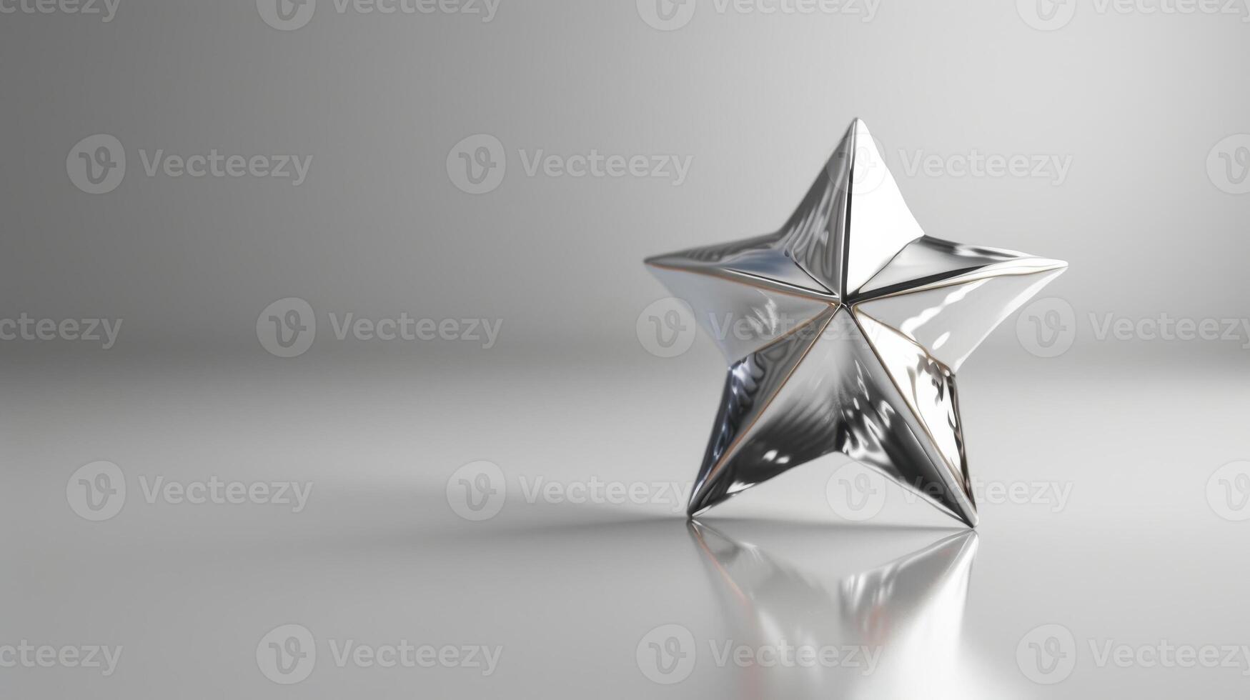 A Shimmering Silver Star Floating Gracefully in a Minimalist White Space. photo