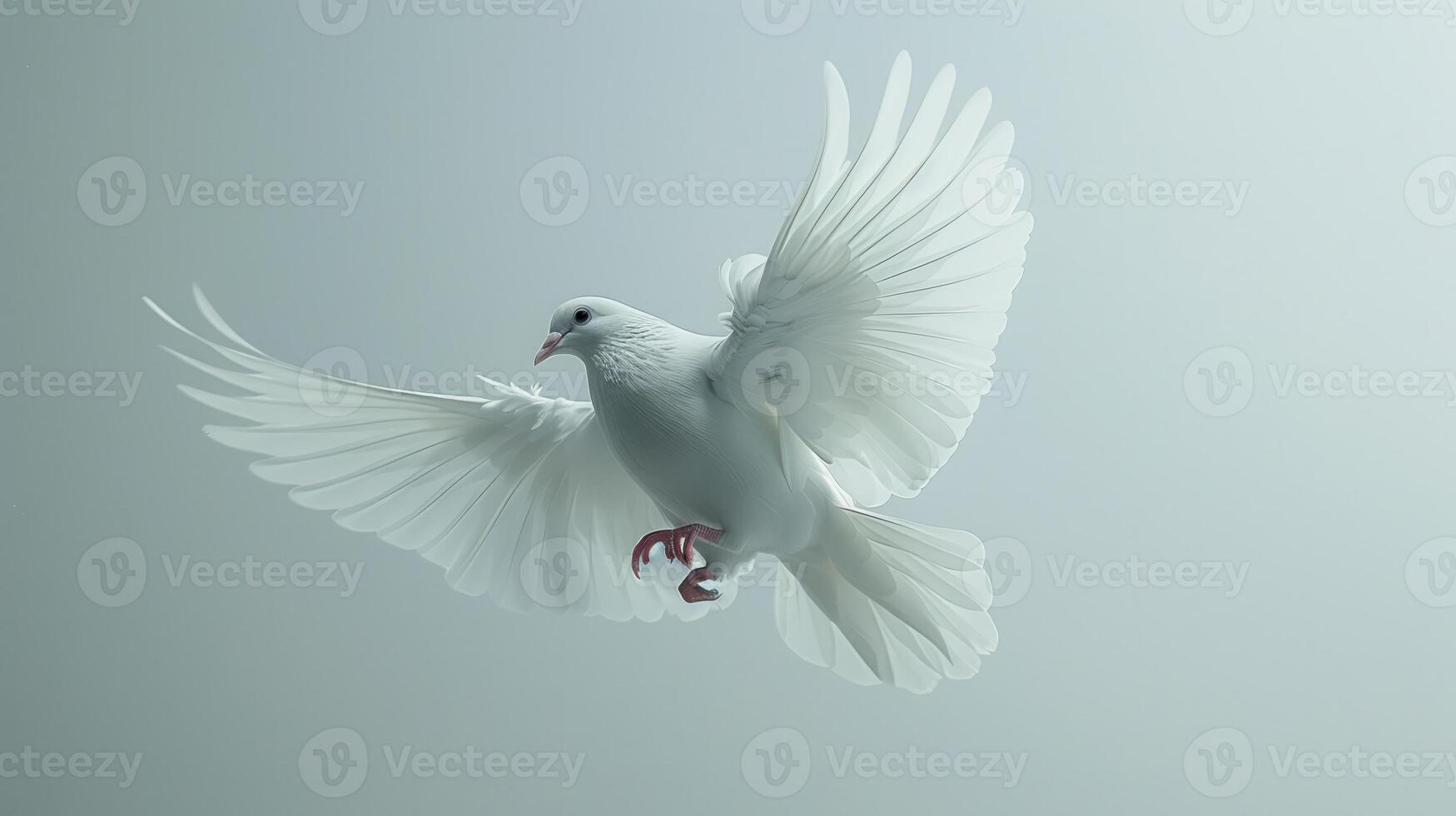 Majestic White Dove Soaring Gracefully Against a Bright Sky in the Midday Sun. photo