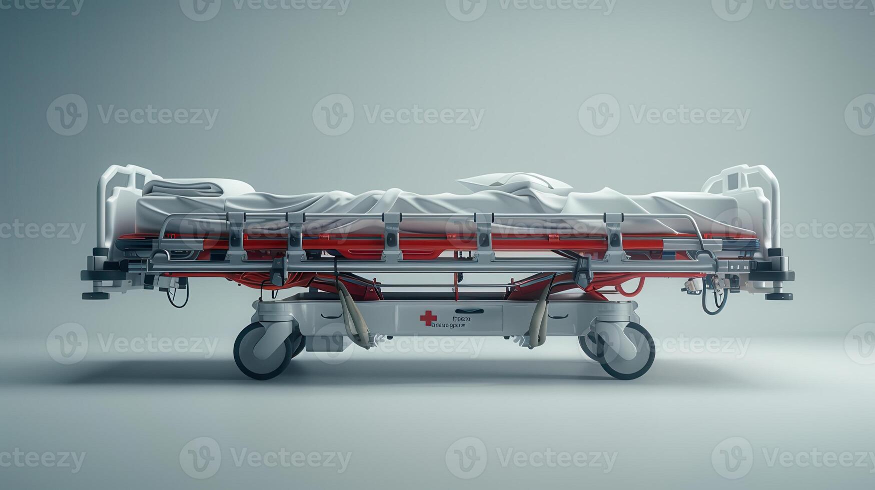 Modern Hospital Gurney Ready for Emergency Use in a Bright Medical Facility During Daylight Hours. photo