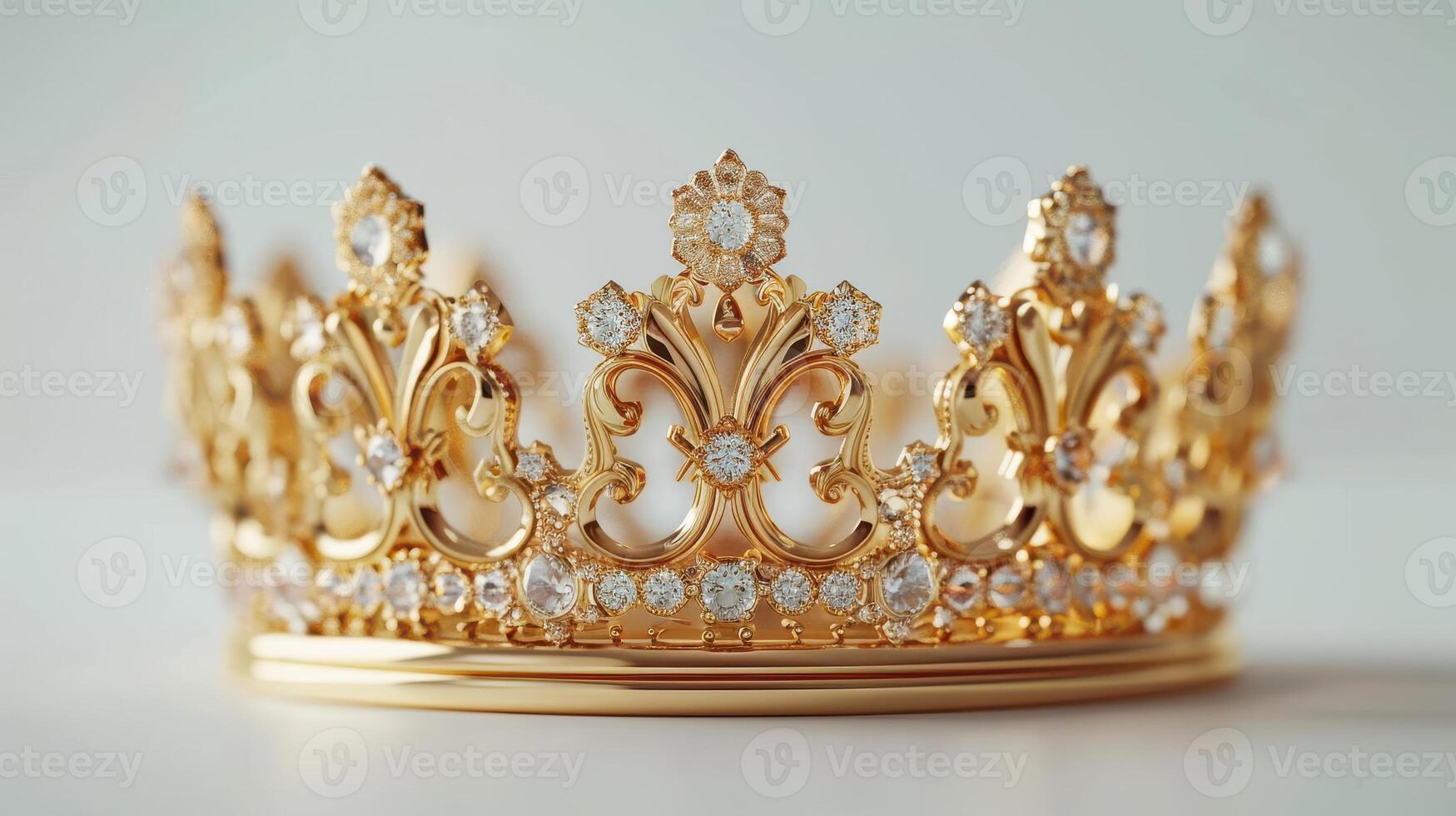 A Beautiful Golden Crown Adorned With Sparkling Diamonds Captured in Soft Light. photo