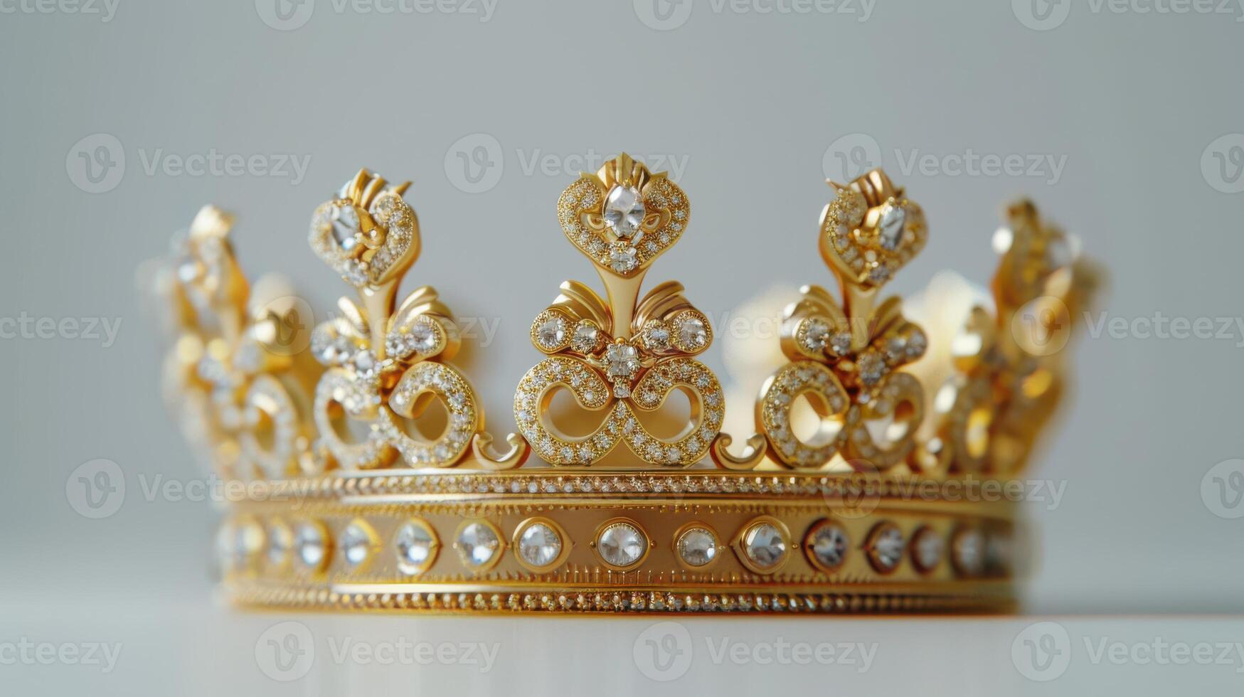 Glistening Golden Crown Adorned With Sparkling Gems Displayed Elegantly Against A Neutral Background. photo