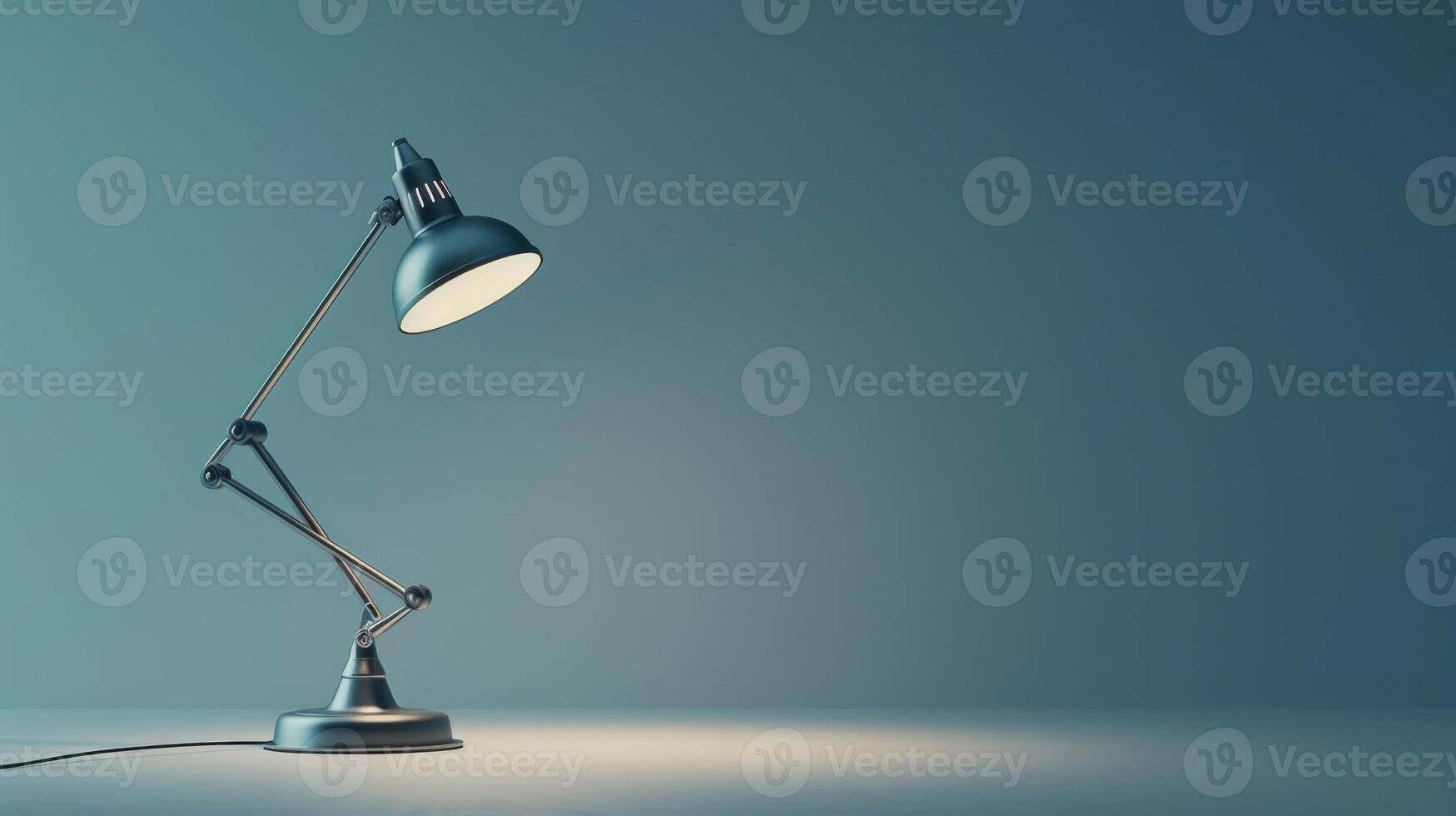 Elegant Desk Lamp Illuminating a Minimalist Workspace With Soft Light During a Quiet Evening. photo