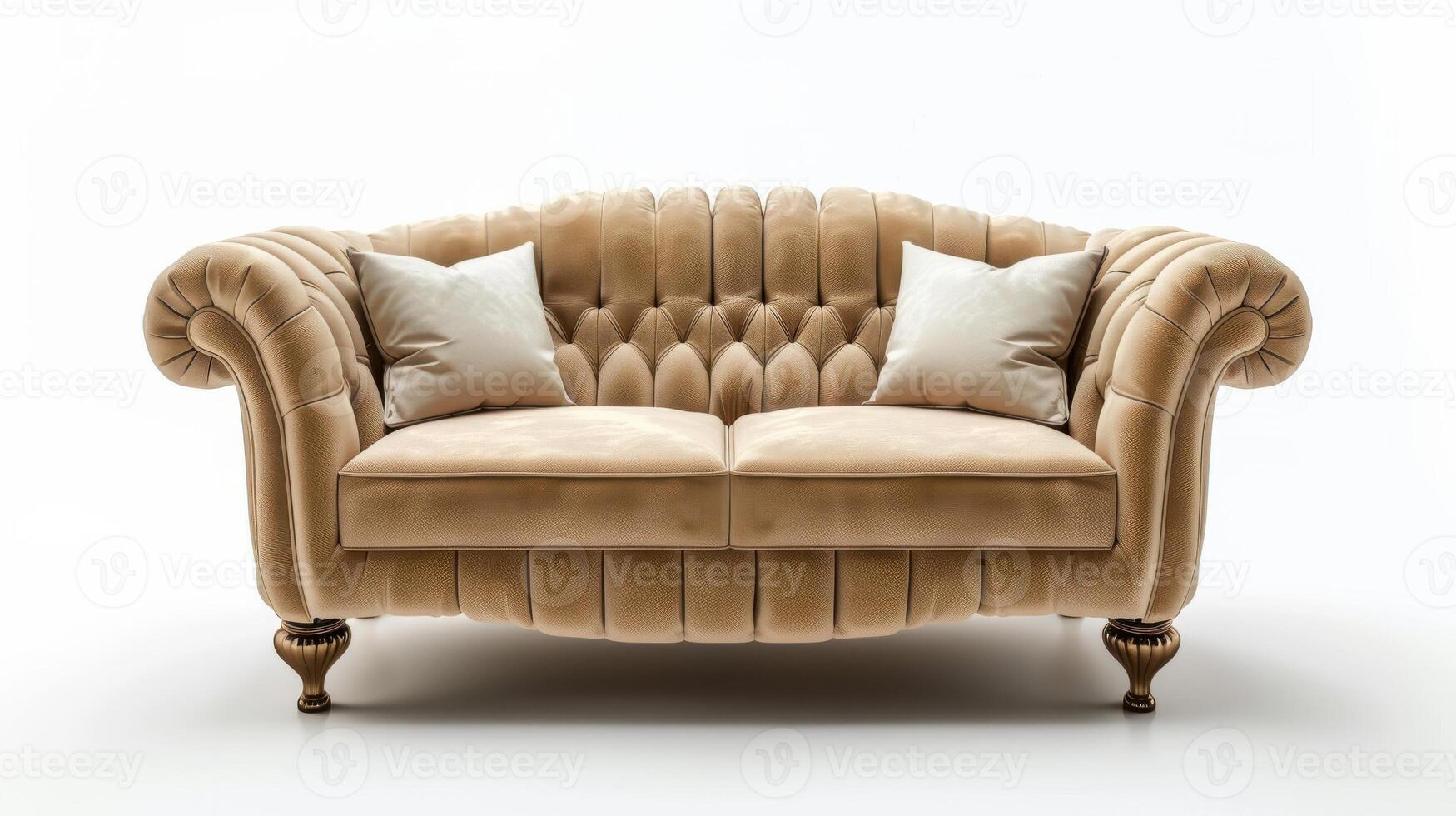 Elegant Beige Velvet Chesterfield Sofa With Plush Cushions in Bright, Modern Living Room Setting. photo