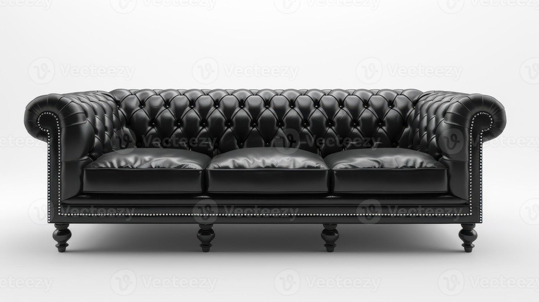 Elegant Black Chesterfield Sofa in Contemporary Living Room Setting With Stylish Decor. photo