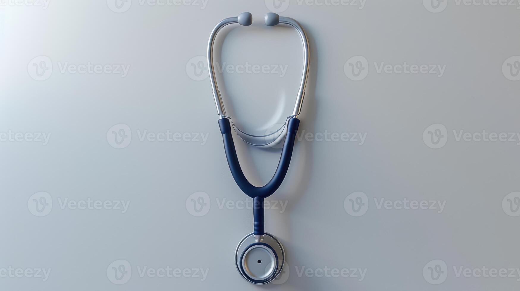 A Close-Up View of a Stethoscope on a Crisp White Background in a Medical Setting. photo