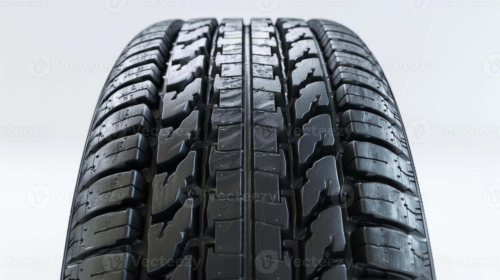 Close-Up Of A Newly Designed Tire Captured In Studio Lighting Revealing Intricate Tread Patterns And Textures Against A Plain Background. photo