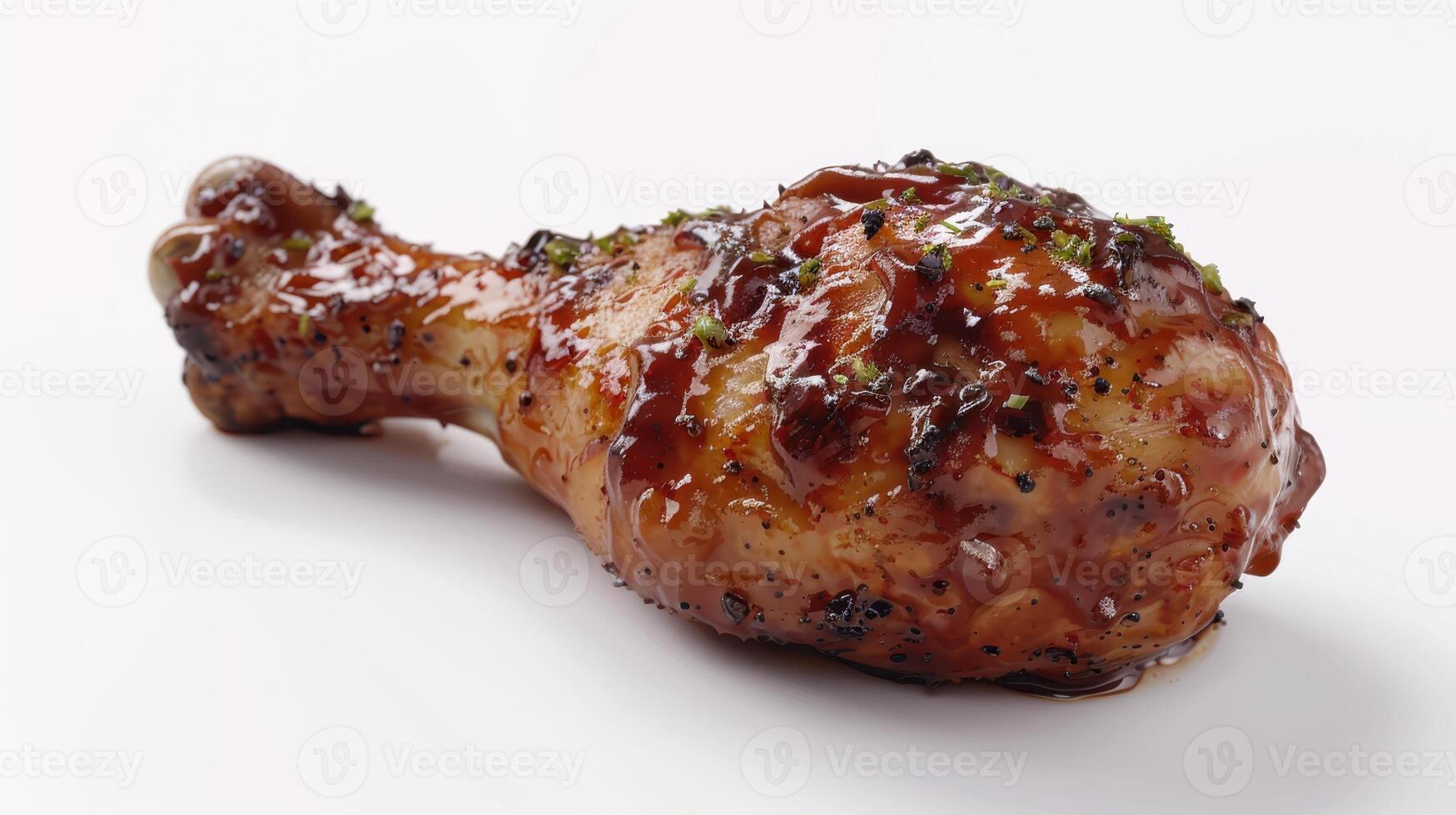 Juicy Grilled Chicken Drumstick Glazed With Spicy Barbecue Sauce on a Bright White Background. photo