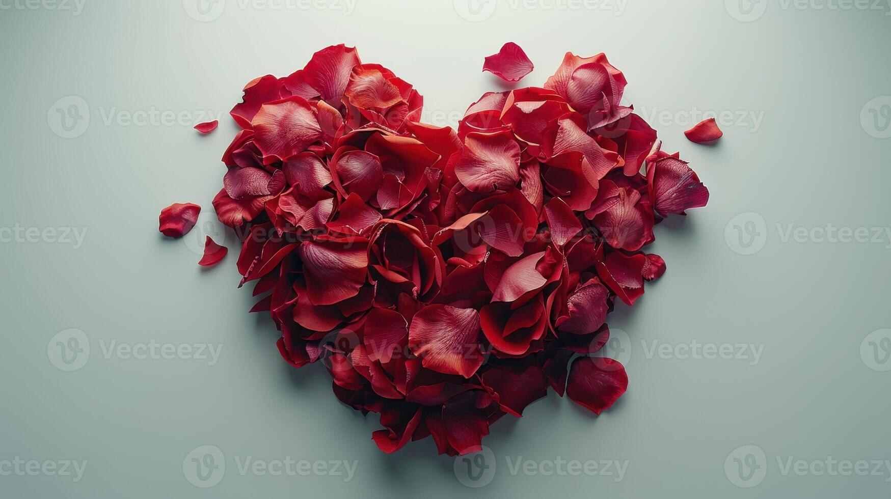 Vibrant Red Rose Petals Forming A Heart Shape On A White Background Celebrating Love And Romance. photo