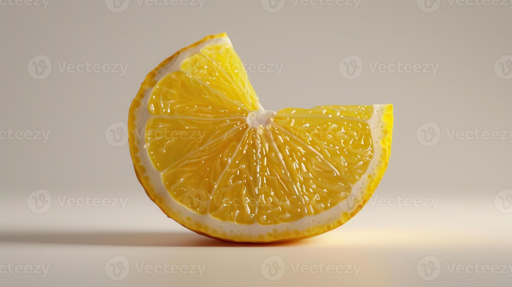 Bright Yellow Lemon Wedge Sitting on a White Surface in Natural Light Evokes Freshness and Citrus Essence. photo