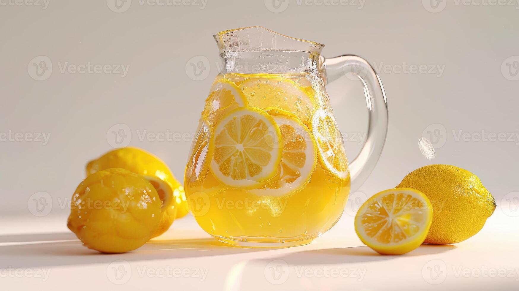 Refreshing Lemonade Pitcher Surrounded By Juicy Lemons On A Bright Summer Day. photo